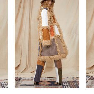 Jaded London Patchwork Midi Coat with Faux Fur